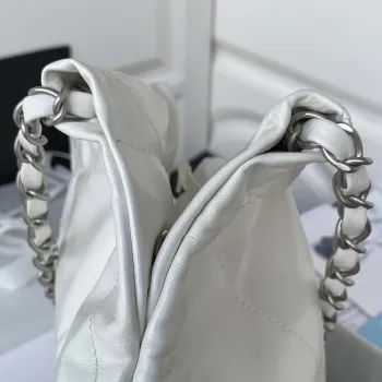 Chanel 22 Handbag Shiny Calfskin Gold AS3261 White with Silver Logo