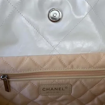 Chanel 22 Handbag Shiny Calfskin Gold AS3261 White with Silver Logo