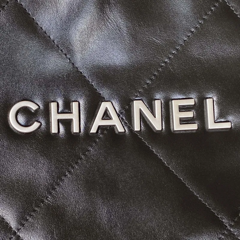Chanel 22 Small Handbag Shiny Calfskin AS3260 Black with Silver Logo