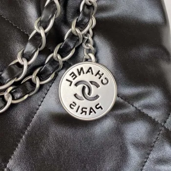Chanel 22 Small Handbag Shiny Calfskin AS3260 Black with Silver Logo