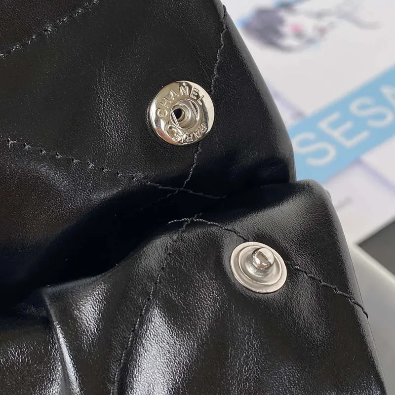 Chanel 22 Small Handbag Shiny Calfskin AS3260 Black with Silver Logo