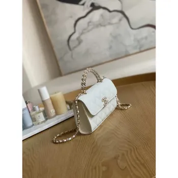 Chanel AP3238 Flap Chain Bag With Handle White Calfskin Gold