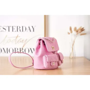 Chanel AS3860 Backpack Grained Shiny Calfskin & Gold Tone Metal Pink
