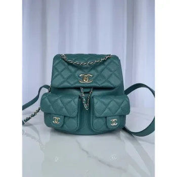 Chanel AS3787 Small Backpack Grained Shiny Calfskin & Gold Tone Metal Green