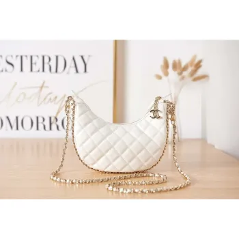 Chanel AS3917 Clutch With Chain Lambskin & Shiny Light Gold Metal White