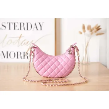 Chanel AS3917 Clutch With Chain Lambskin & Shiny Light Gold Metal Pink