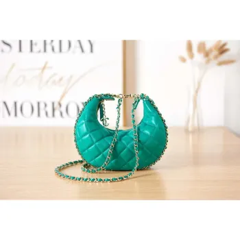 Chanel AS3917 Clutch With Chain Lambskin & Shiny Light Gold Metal Green