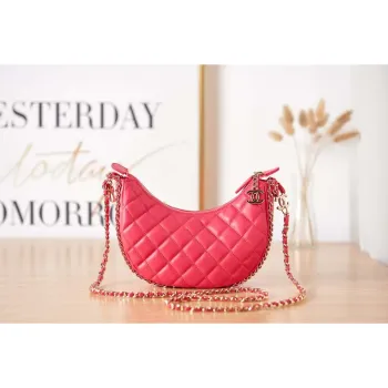 Chanel AS3917 Clutch With Chain Lambskin & Shiny Light Gold Metal Red