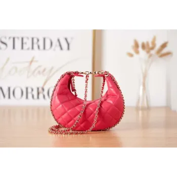 Chanel AS3917 Clutch With Chain Lambskin & Shiny Light Gold Metal Red