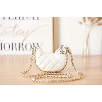 Chanel AP3232 Clutch With Chain Lambskin & Shiny Light Gold Metal White