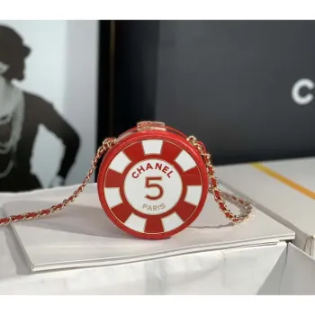 Chanel Ap3704 Clutch  With Chain Lambskin Enamel & Gold Tone Metal Red & White