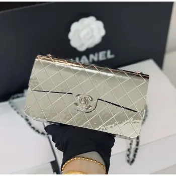 Chanel A8802 EVENING BAG Lambskin Sliver Metal Sliver