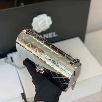 Chanel A8802 EVENING BAG Lambskin Sliver Metal Sliver