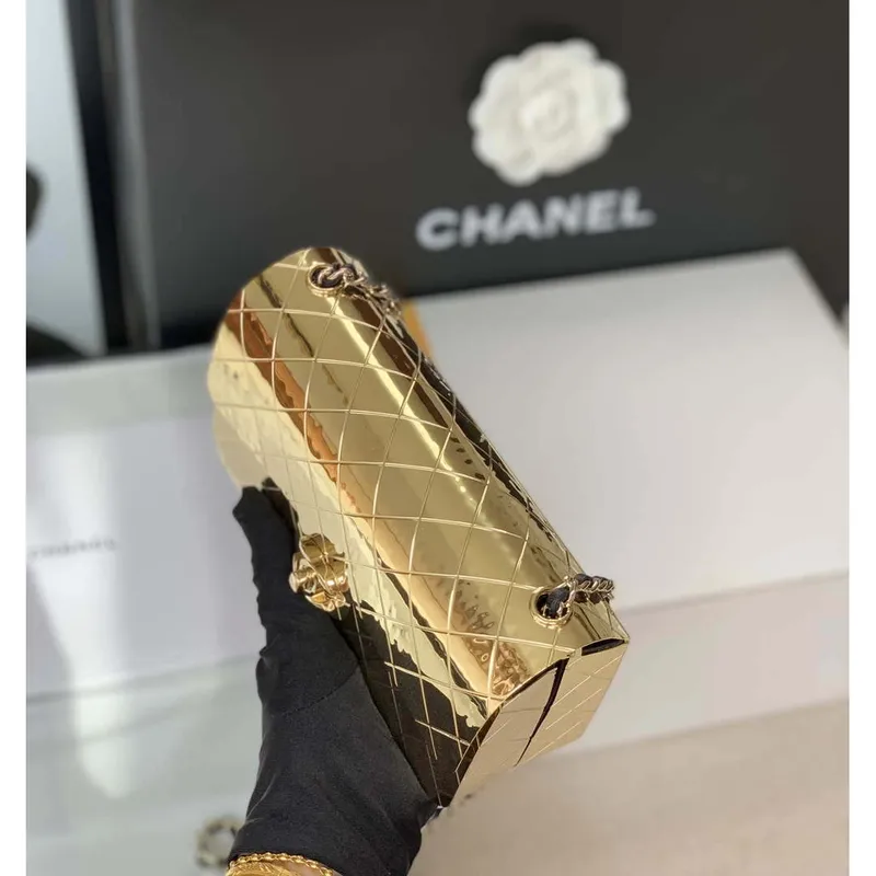 Chanel A8802 EVENING BAG Lambskin Gold Metal Gold