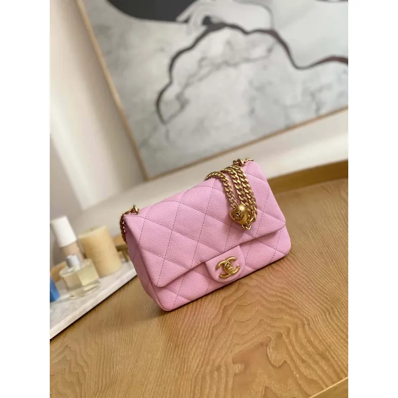 Chanel AS3829 Mini Flap Chain Bag Light Pink Calfskin Gold