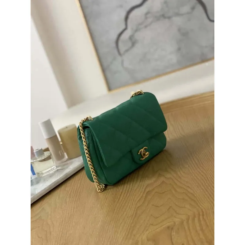 Chanel AS3829 Mini Flap Chain Bag Green Calfskin Gold