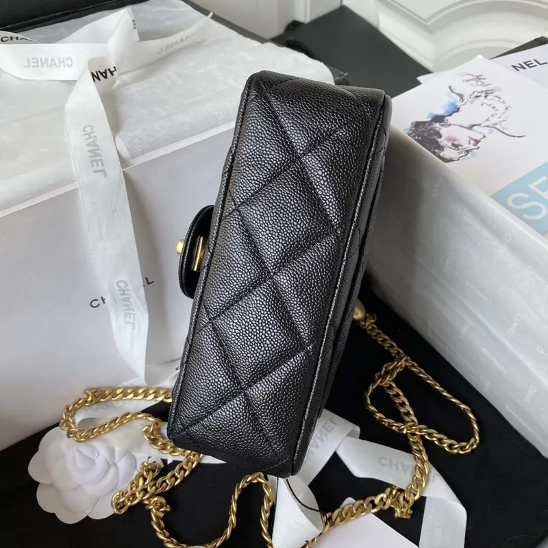 Chanel AS3829 Mini Flap Chain Bag Black Calfskin Gold