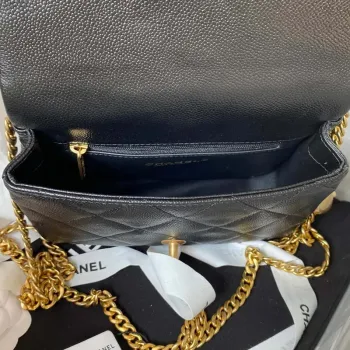 Chanel AS3829 Mini Flap Chain Bag Black Calfskin Gold