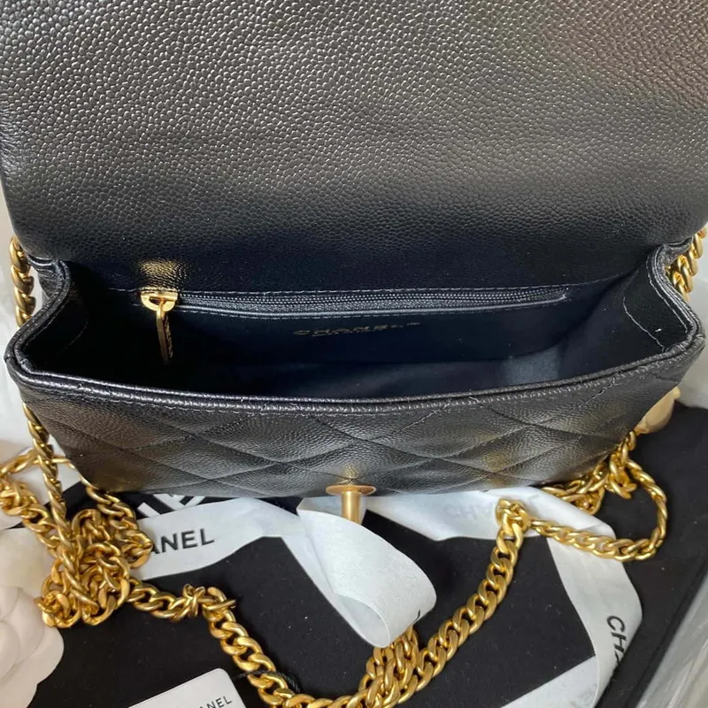 Chanel AS3829 Mini Flap Chain Bag Black Calfskin Gold