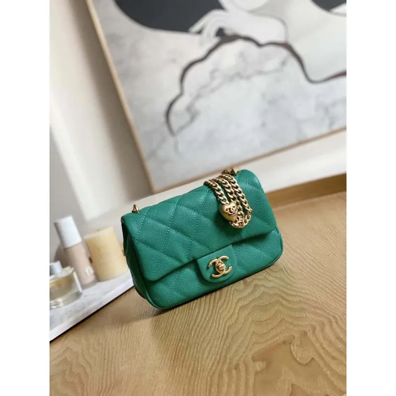 Chanel AS3828 Mini Flap Chain Bag Green Calfskin Gold