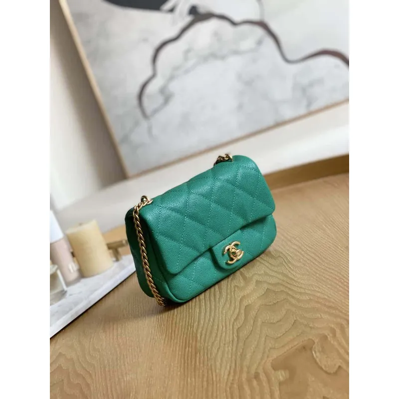 Chanel AS3828 Mini Flap Chain Bag Green Calfskin Gold