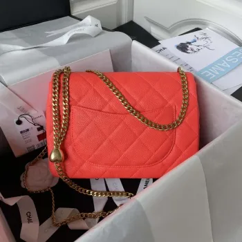Chanel AS3921 Flap Chain Bag Red Calfskin Gold