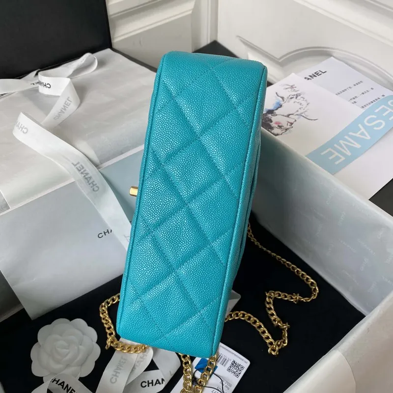 Chanel AS3921 Flap Chain Bag Blue Calfskin Gold