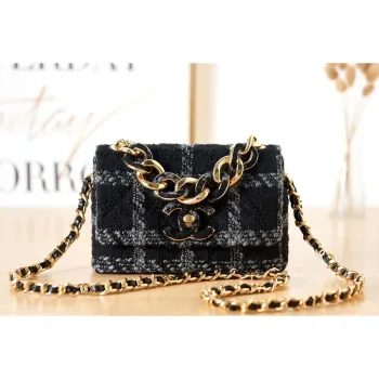 Chanel AS3611 Small Flap Bag Wool Tweed & Gold Tone Metal Black