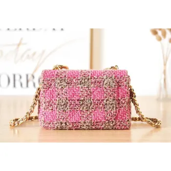 Chanel AS3611 Small Flap Bag Wool Tweed & Gold Tone Metal Pink & Brown
