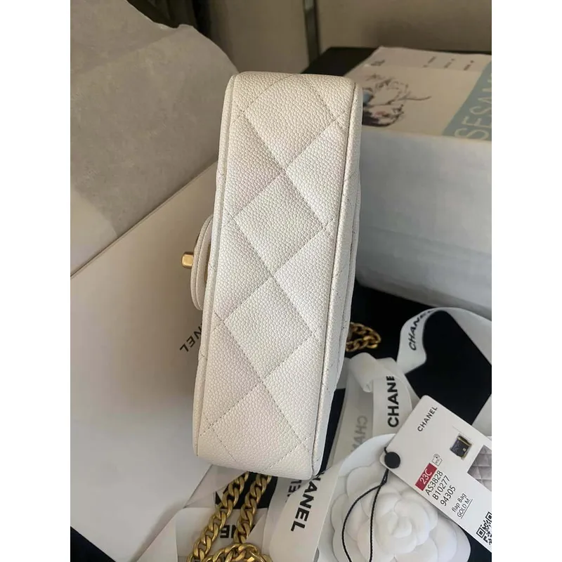 Chanel AS3828 Mini Flap Chain Bag White Calfskin Gold