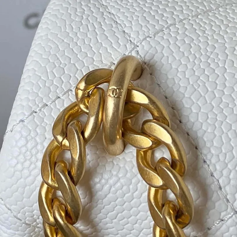 Chanel AS3921 Flap Chain Bag White Calfskin Gold