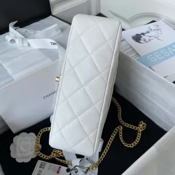 Chanel AS3921 Flap Chain Bag White Calfskin Gold