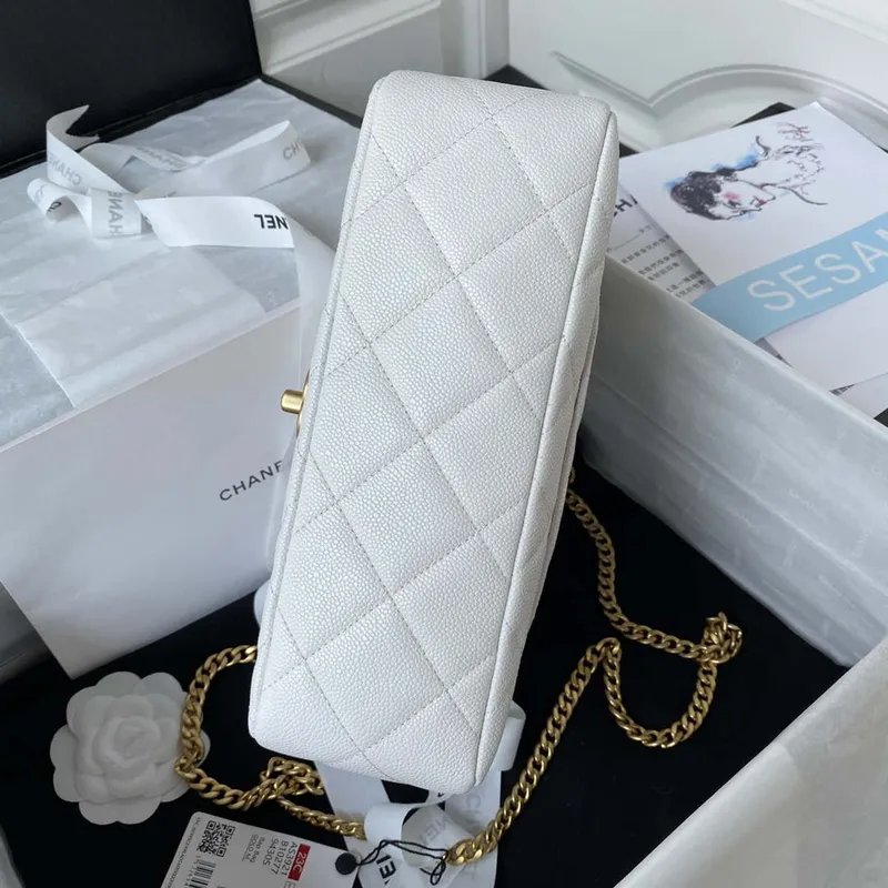 Chanel AS3921 Flap Chain Bag White Calfskin Gold