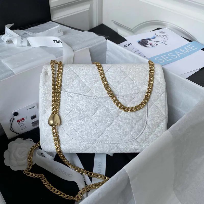 Chanel AS3921 Flap Chain Bag White Calfskin Gold