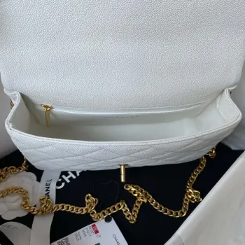 Chanel AS3921 Flap Chain Bag White Calfskin Gold