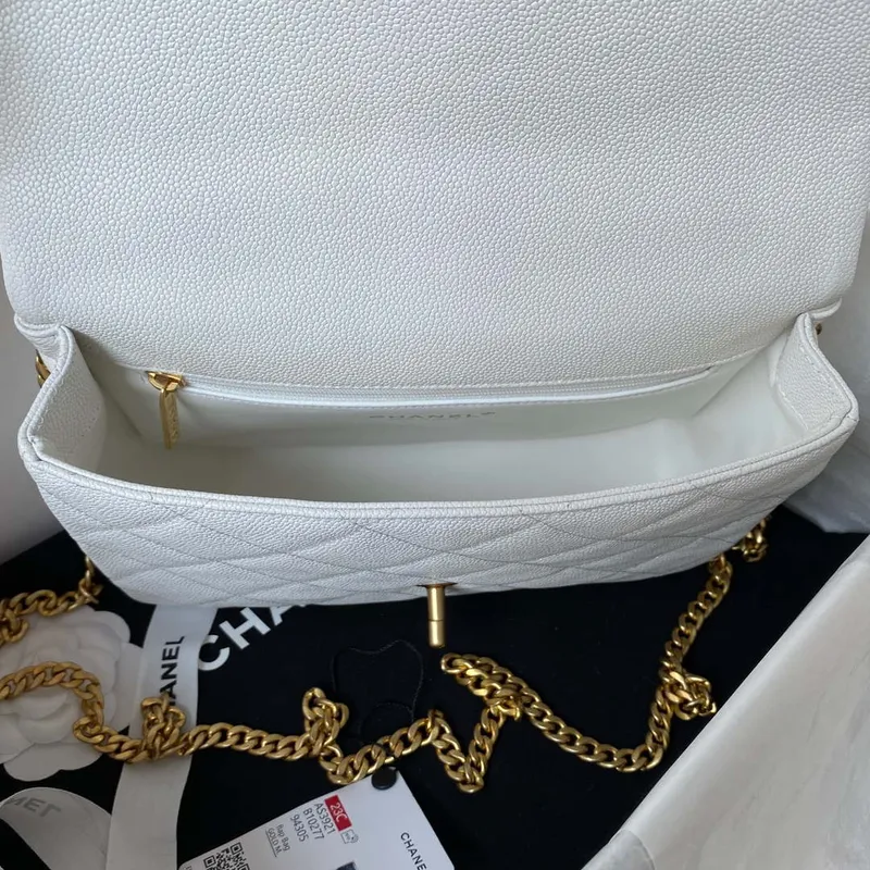 Chanel AS3921 Flap Chain Bag White Calfskin Gold