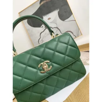 Chanel Small Trendy CC Flap Bag With Top Handle Lambskin bag A92236 Green Gold