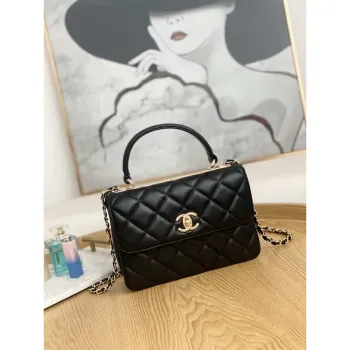 Chanel Small Trendy CC Flap Bag With Top Handle Lambskin bag A92236 Black Gold Round