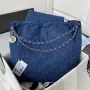 Chanel 22 Handbag Silver Tone Metal Canvas AS3261 Blue denim