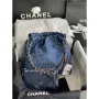 Chanel 22 Handbag Gold Tone Metal Canvas AS3260 Blue denim