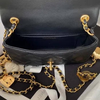 Chanel AS3456 Mini Flap Bag Lambskin & Gold Tone Metal Black