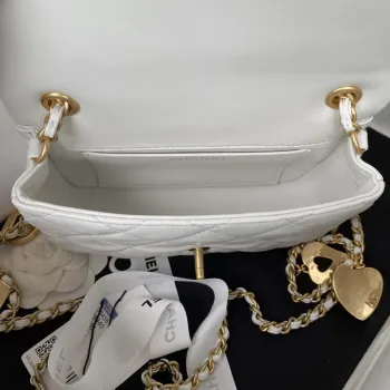 Chanel AS3456 Mini Flap Bag Lambskin & Gold Tone Metal White
