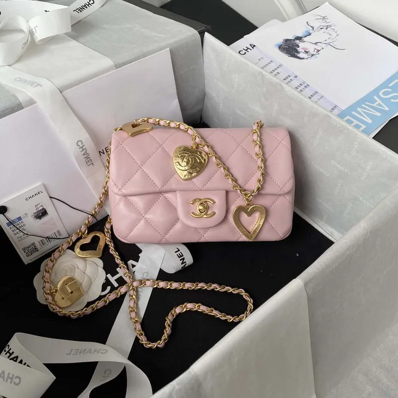Chanel AS3456 Mini Flap Bag Lambskin & Gold Tone Metal Pink