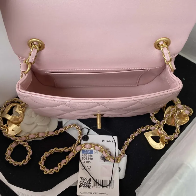Chanel AS3456 Mini Flap Bag Lambskin & Gold Tone Metal Pink