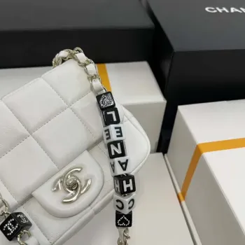 Chanel AS3744  Mini Flap Bag White Lambskin Resin & Gold Tone Metal White