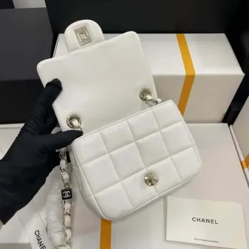 Chanel AS3744  Mini Flap Bag White Lambskin Resin & Gold Tone Metal White