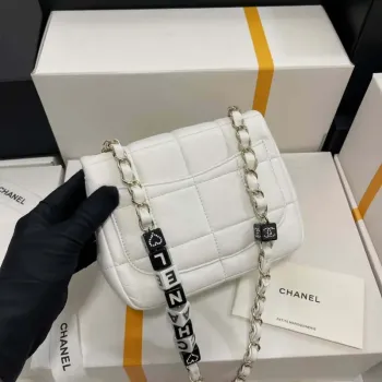 Chanel AS3744  Mini Flap Bag White Lambskin Resin & Gold Tone Metal White