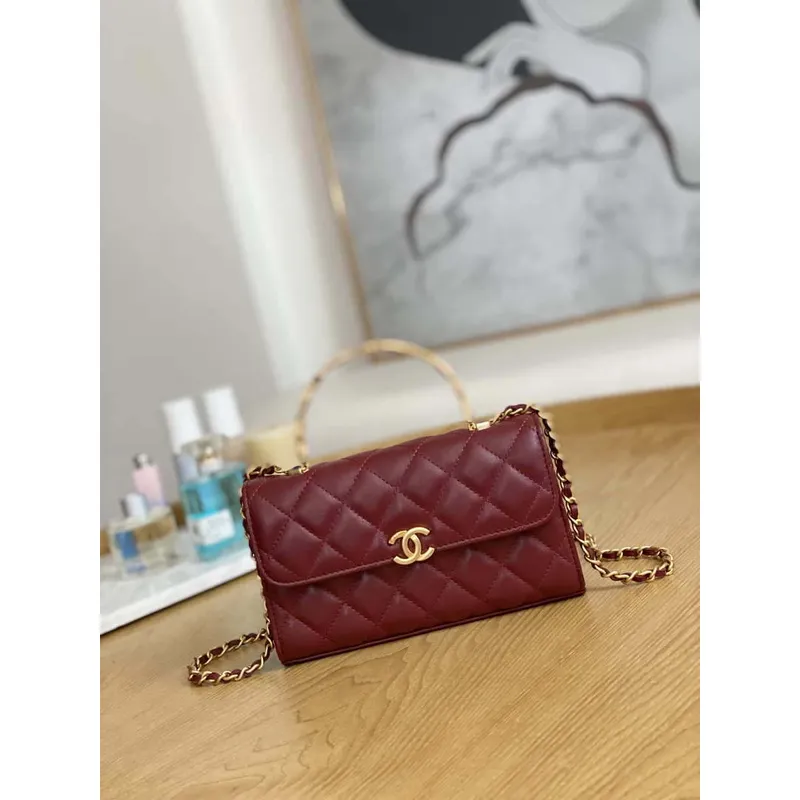 Chanel AP2946 Phone Holder Clutch with Chain Lambskin Wine Red