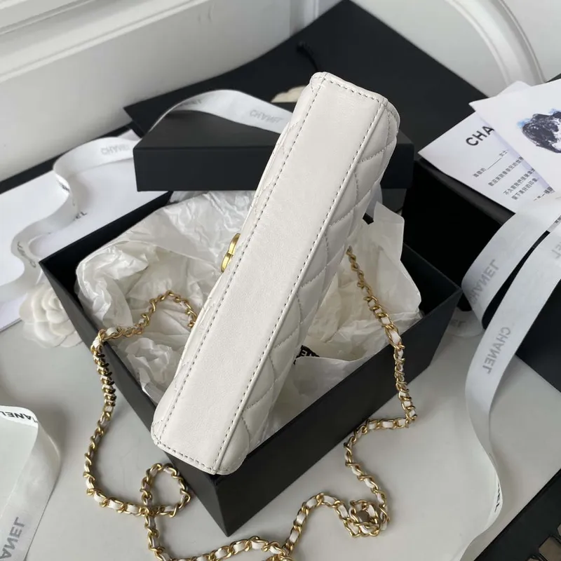 Chanel AP2946 Phone Holder Clutch with Chain Lambskin White