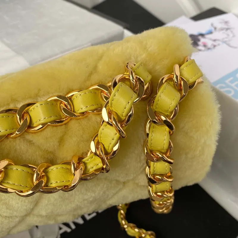 Chanel AS3499 Flap Bag Shearling Yellow